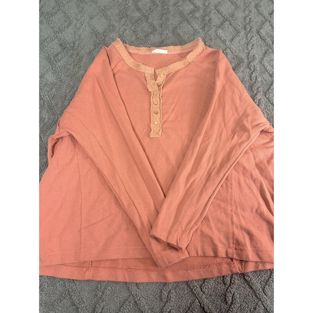 In Loom Womens BOHO Coral Top Large Long Sleeve Oversized